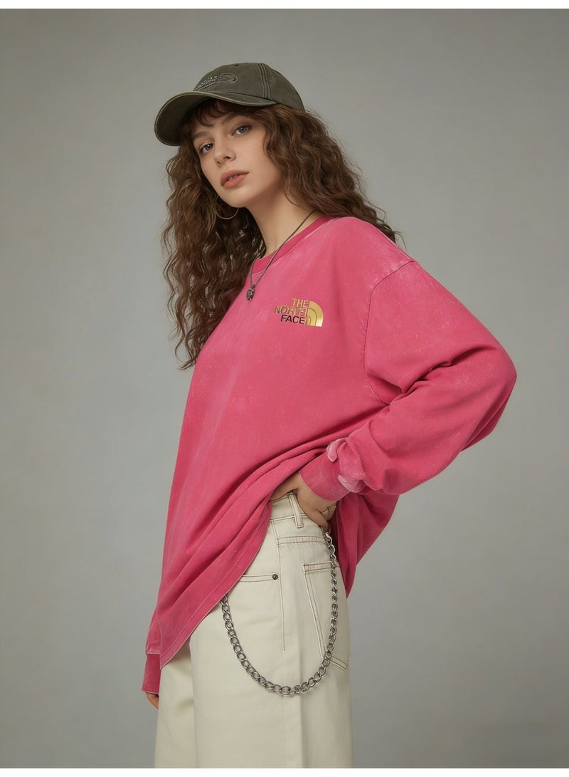 THE NORTH FACE 2026 The North Face retro washed unisex T-neck sweatshirt, high-quality thick cotton loose pullover with gold logo, retro street wear for men and women. - Image 1